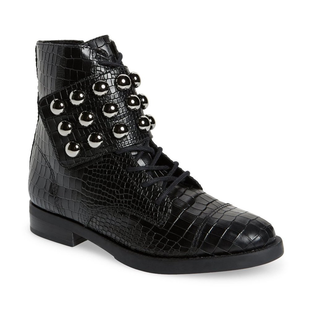 SCHUTZ Marieta Studded Embossed Leather Combat Ankle Boots